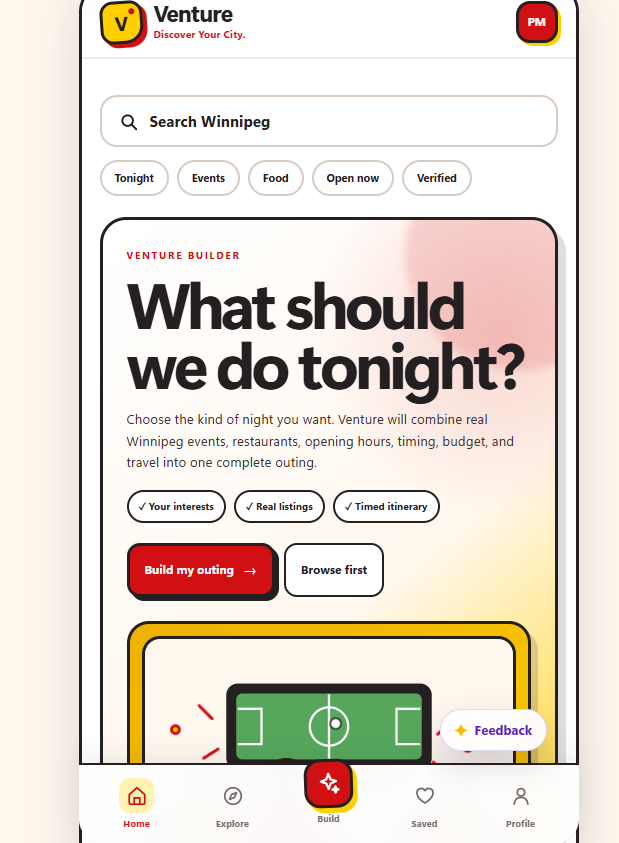 Preview of the Venture mobile homepage